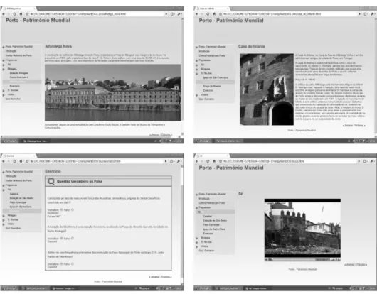 Figure 1 – Screenshots of e-content of Portuguese for Foreigners developed with eXe-learning
