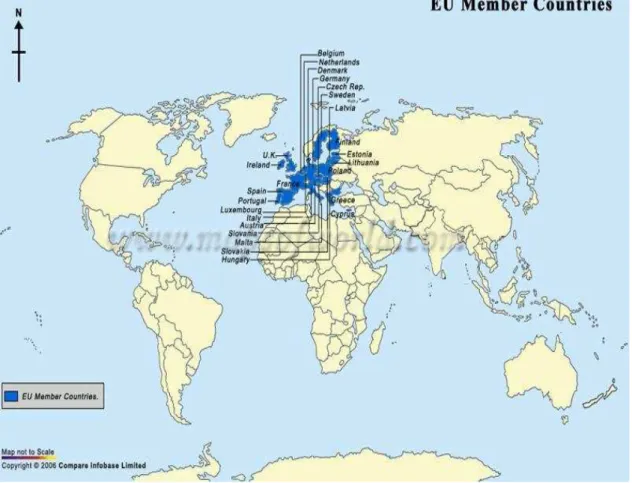 Ilustração 2: Mapa com países membros da UE 92  (Map of European Union Countries). 