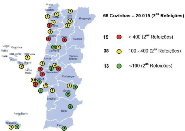 Figura 4.2 Distribuição das cozinhas do Exército Português pelo Território Nacional   Fonte: (Rosa, 2008) 