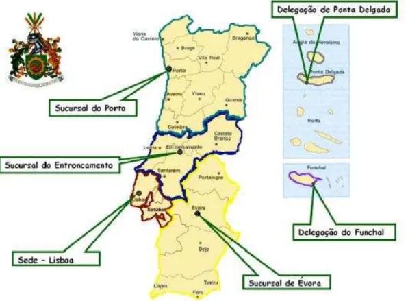 Figura 4.3 Implementação territorial das zonas de armazenagem da Manutenção Militar  Fonte: (Rosa, 2008) 