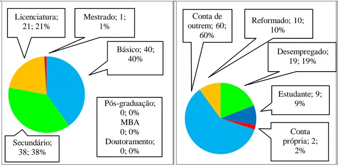 Gráfico 7: Habilitações Literárias de Sintra.  Gráfico 8: Situação profissional de Sintra