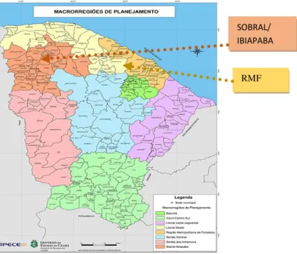 Figura 1 – Localização geográfica de Sobral e Fortaleza no Ceará – Macrorregião de  planejamento 
