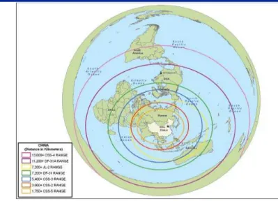 Figura 9 - Alcances dos SRBM e mísseis de cruzeiro chineses (DoD, 2008a)) 