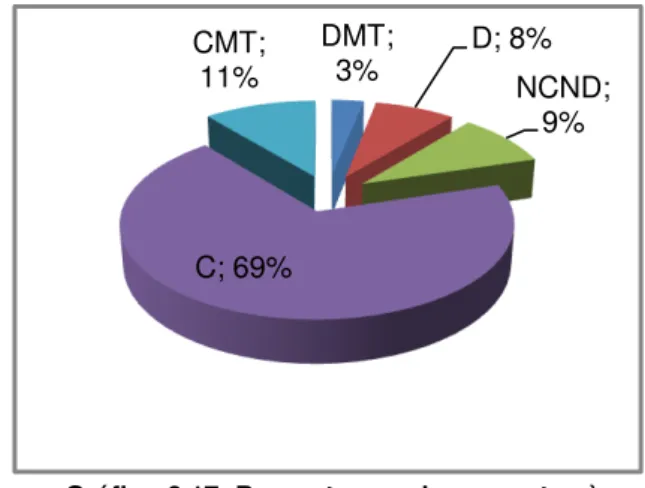 Gráfico 6.17: Percentagem de respostas à  questão 11.  DMT;  3% D; 6% NCND;  20% C; 45%CMT; 25%