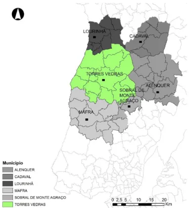 Figura 1 – Relação do concelho de Torres Vedras com os concelhos vizinhos. (CAOP 2013) 