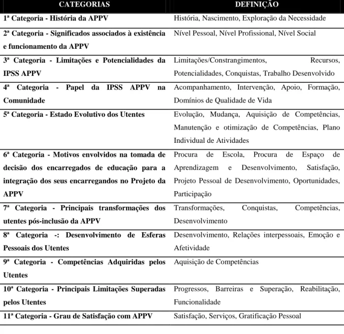 Tabela 5 – Categorias de análise e sua definição. 