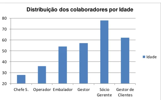 Gráfico 1  –  Distribuição  dos colaboradores por idade 