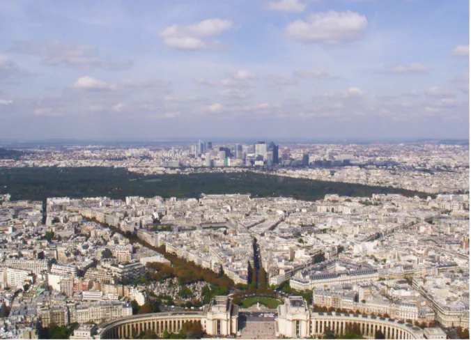 Figura 1 – Grandes avenidas projetadas para Paris por Haussmann e, ao fundo, o Bois de Boulogne