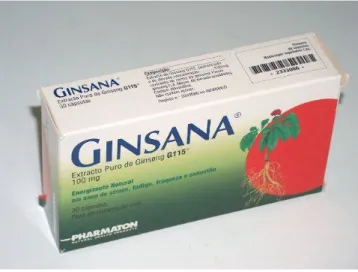 Figura  5.  Cápsulas  de  extracto  puro  de P.  ginseng  G115®  (Pharmaton),  comercializadas  em  Portugal  como  tónico e energizante natural Ginsana®