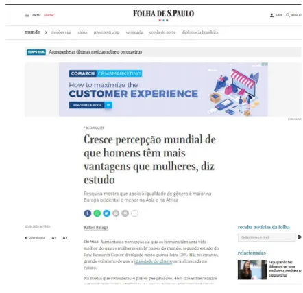Figura 1- Print screen da página da notícia retirada do jornal “Folha de S. Paulo”  