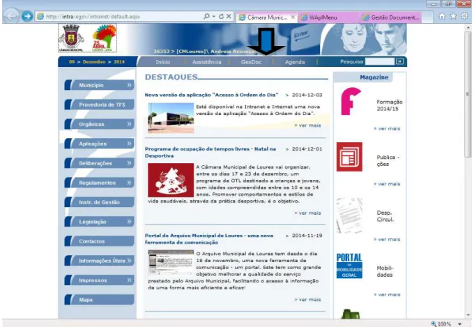 Figura 10 - Acesso ao programa informático GesDoc. Fonte: http://intra/egov/intranet. 