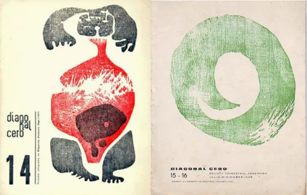 Figura 3 - Capa das edições nº. 14 e nº. 15-16 de Diagonal Cero, por Edgardo Vigo, La Plata, Argentina,  1964