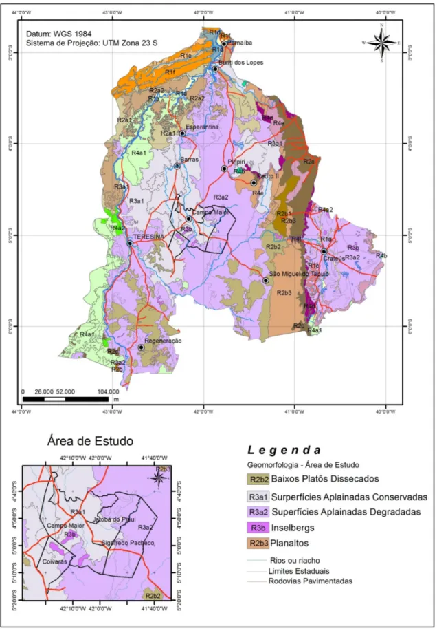 Figura 7: : Mapa geomorfológico da sub-bacia do rio Longá, no estado do Piauí. Fonte: PLANAP  (2006)