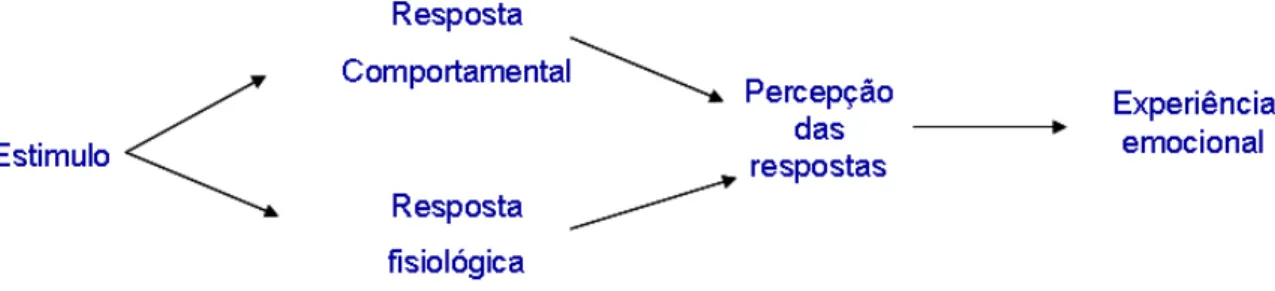 Figura  2:  A  Teoria  Fisiológica  de  James,  (Belzung,  2010,  p.  80).  A  emoção  é  vista  como  consequência  da  percepção  pelo  sujeito  de  alterações  fisiológicas  e  comportamentais