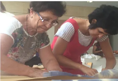 Figure 11: Designer and Co-designer constructing the garments with artisans.