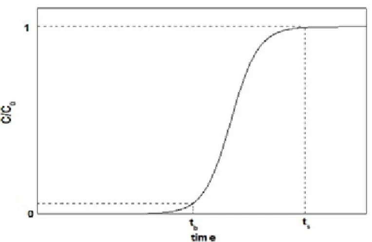 Figure 1.6 – Example of a breakthrough curve (Qi &amp;Schideman, 2008)
