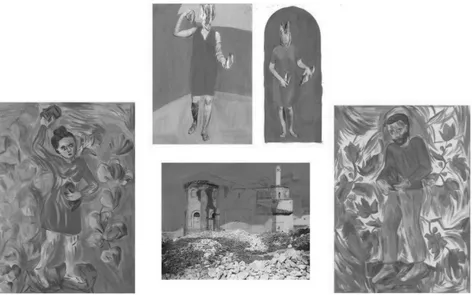 Figura 4. Trabalho do autor, Mão Que dá, mão que  atira, 2009–2014. Guache, esferográfica, grafite e  fotocópia, dimensões variáveis aproximadas do A4.