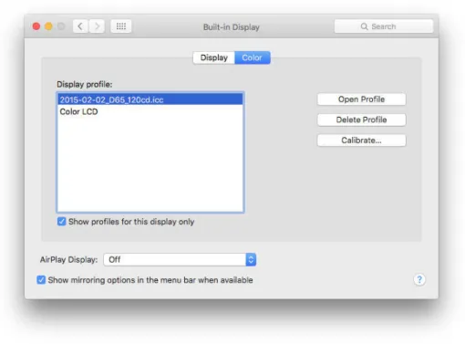 Fig. 24 – seleção do perfil de cor ICC no sistema MAC OS X  