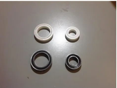 Figure 3.3 - Ceramic and metallic bearings used in the prototype. 