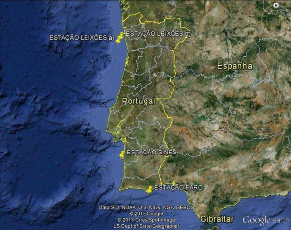 Fig. 2 – Localização geográfica das estações/boias; GOOGLE EARTH, 2013. 