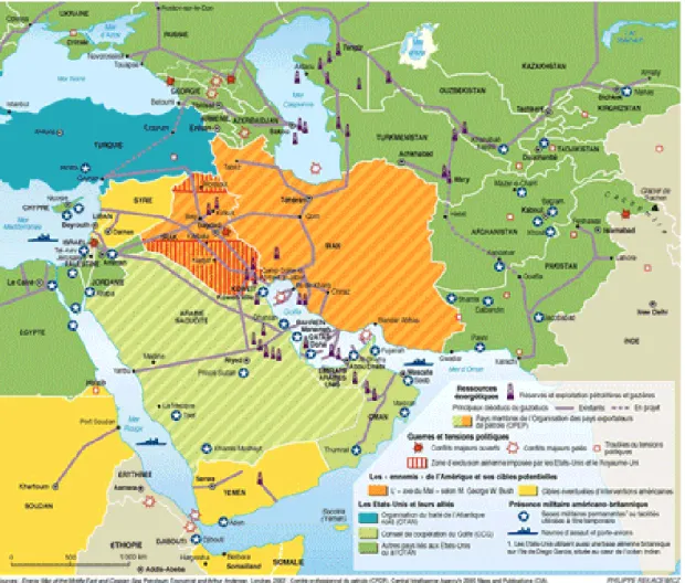 Figura 12 - Estratégias petroliferas e militares americanas na região do Golfe  Philippe Rekacewicz — Novembro 2002 