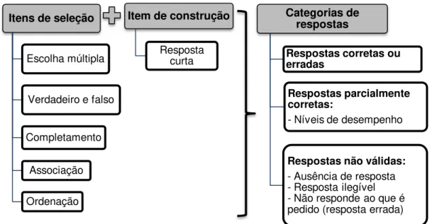 Figura 11: Categorias de respostas dos itens de seleção e do item de construção    