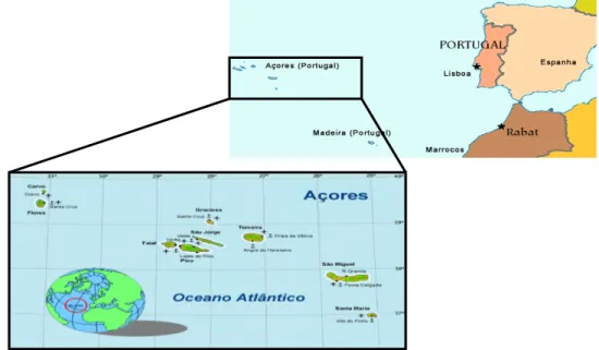 Figura II. 2 - Arquipélago dos Açores, Fonte: guiageo-portugal.com, adaptado                                                   