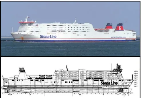 Figura II. 7 - Exemplo de um navio ferryboat, Fonte: oceanships.de, adaptado 
