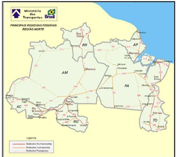 Figura n.º 8 - Principais rodovias da Região Norte  Fonte: http://www.anp.gov.br, 2000 