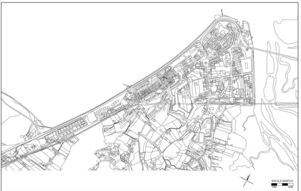 Figura  5  –  Plano  da  Vila  de  Caminha  (1995).  Variações  no  assentamento  e  o  parcelamento  do  registo  Cadastral da Vila