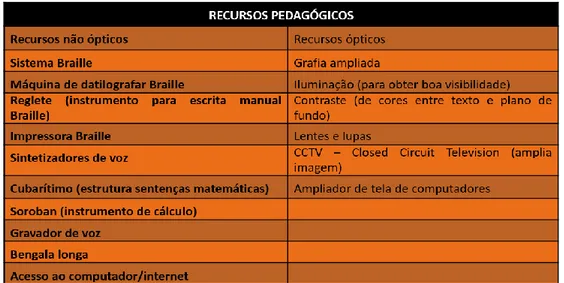 Tabela 5 - Recursos pedagógicos.
