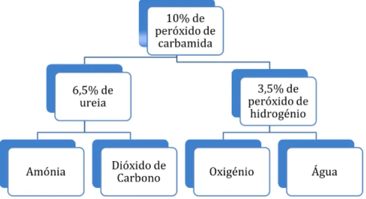 Figura 4  –  Mecanismo de ação do peróxido de carbamida a10% no dente (Adaptada de Hilton  et al., 2013)