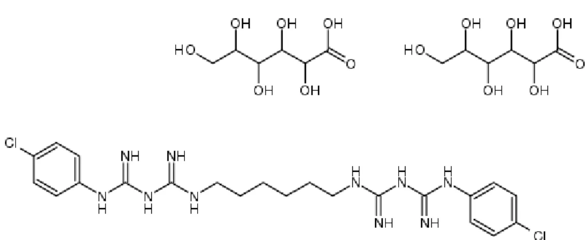 Figura 1 - Estrutura molecular do digluconato de clorhexidina  (“Estrutura mole cular do digluconato de  clorohexidina,” n.d.)