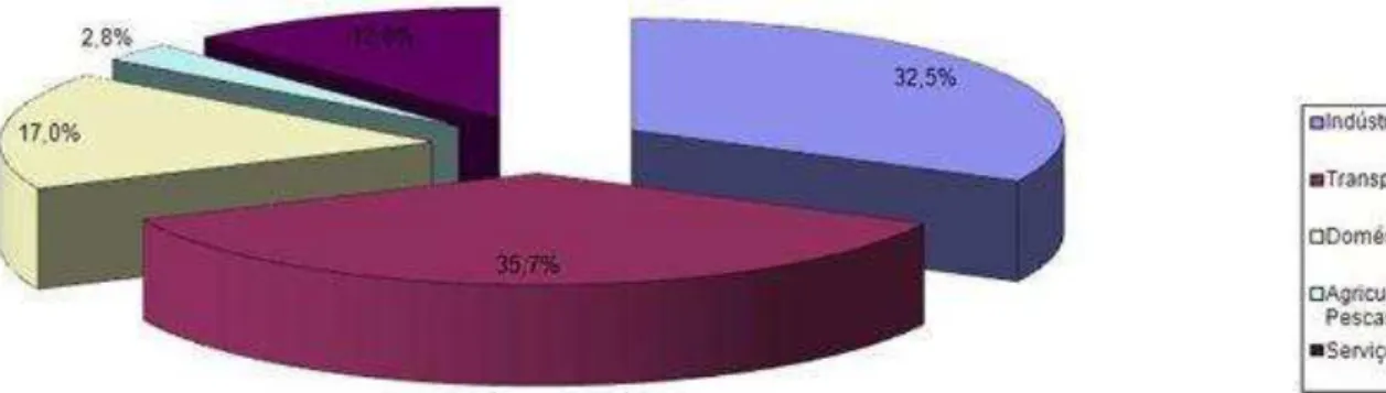 Figura 1.3  –  Percentagem de energia final consumida, em 2012, por setor de atividade (DGEG, 2012) 