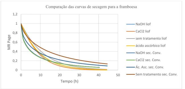 Figura 49: Comparação das curvas de secagem para a framboesa 
