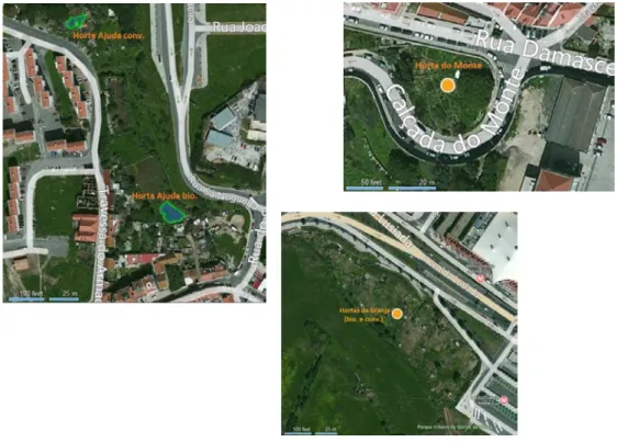 Figura 4.3 – Localização das hortas sujeitas a inquérito (fonte: https://maps.google.com)