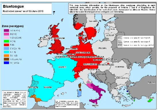 Figura 8 - Zonas de restrição à movimentação animal na Europa 