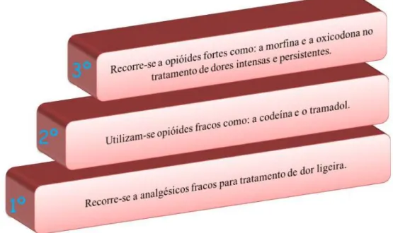 Figura 2.6: Escada analgésica de tratamento da dor recomendada pela OMS para doentes oncológicos,  adaptada de Barbosa e Neto, 2010