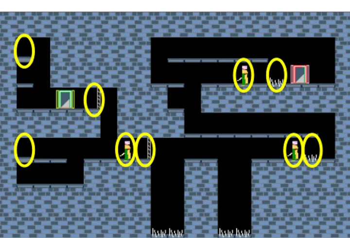 Fig. 11.  –  Example of a tuned level for the game Infinite Mario Bros. (changes are marked with  ellipses) 