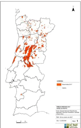 Figura 6 - Área ardida em Portugal no ano de 2017 (Fonte: Departamento de Gestão de Áreas Públicas e  de Proteção Florestal, 2017)
