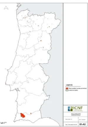 Figura 7 - Área ardida em Portugal no ano de 2018 (Fonte: Departamento de Gestão de Áreas Públicas e  de Proteção Florestal, 2018)
