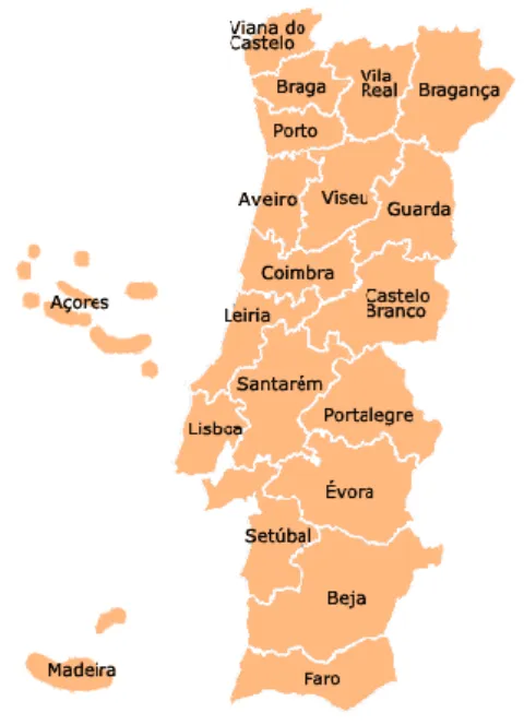 Figura  6  –  Mapa  dos  Distritos  de  Portugal.  