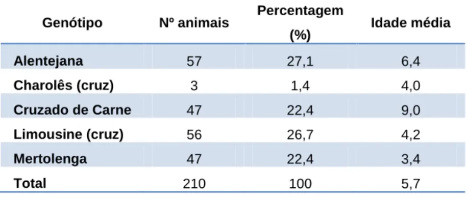 Tabela  5  –  Distribuição  das  fêmeas  por  genótipo  e  sua  idade  média, na exploração 8