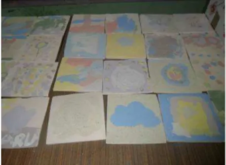 Fig. 3: Azulejos realizados por los niños,  para construir una fuente 