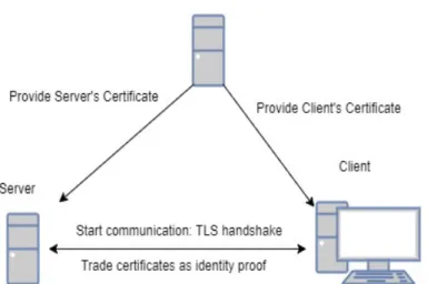 Figure 3.3: Trusted authority providing certificates and mutually authenticated TLS communica- communica-tions between client and server