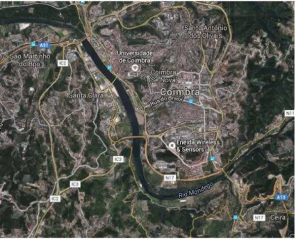 Figura 1  –  Vista área da cidade de Coimbra com a localização da ENEIDA. 