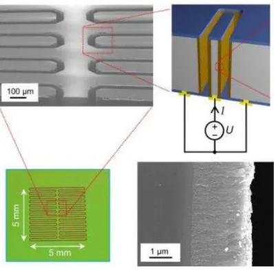 Figura 9  –  Estrutura do micro-supercondensador, inserido dentro de uma pastilha de silício