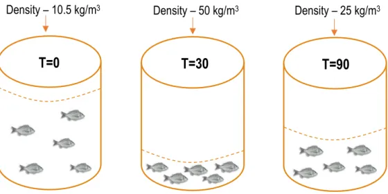 Figure 7. Tank densities at the different sampling points (T=0 min, T=30 min and T=90 min)