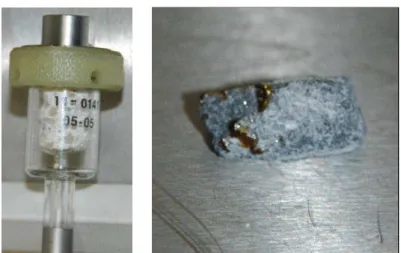 Figura 3.16  –  Amostra antes e depois do ensaio do porosímetro de mercúrio 