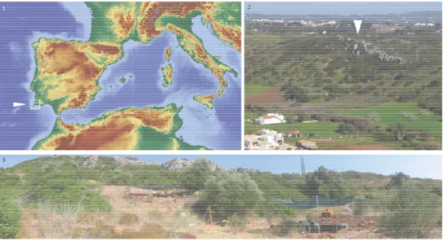 Fig. 1. Archaeological site of Vale Boi, 1. Southwestern Iberia geographical location; 